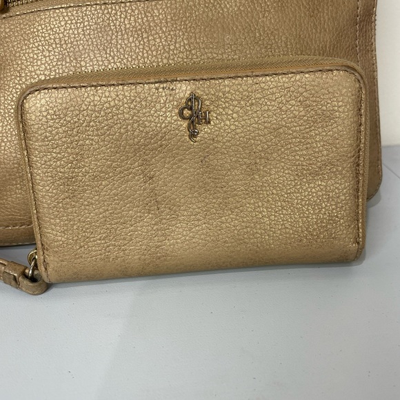 Cole Haan Sheila Leather Crossbody Purse Bag Gold w/ Matching Wallet / Set - Picture 7 of 9